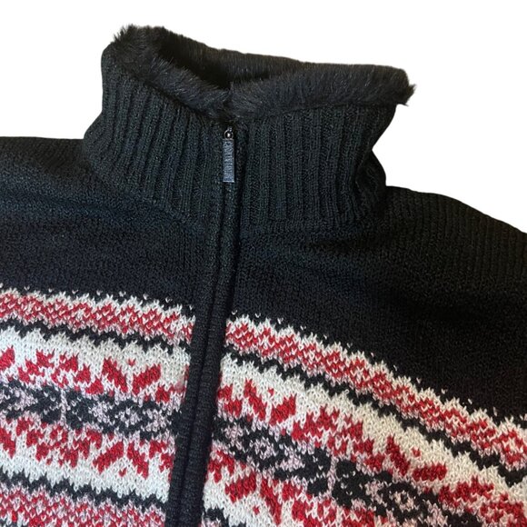 Carolyn Taylor Women's Nordic Winter Sweater Winter Holiday Zip Faux Fur Size XL - Picture 6 of 16